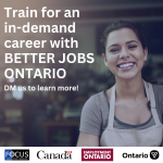 A white woman smiles. The graphic says you can train for an in-demand career with the Better Jobs Ontario program