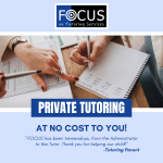 People work on schoolwork together across a desk. Private tutoring is available at no cost from Focus.