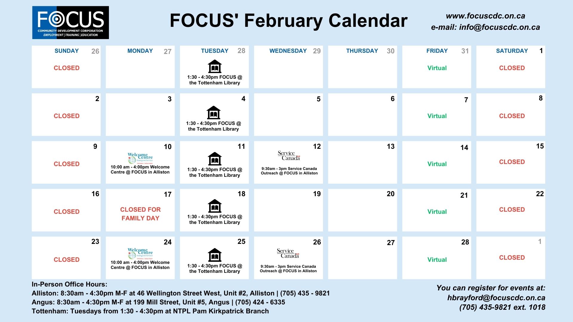 Calendar sharing upcoming events in February.